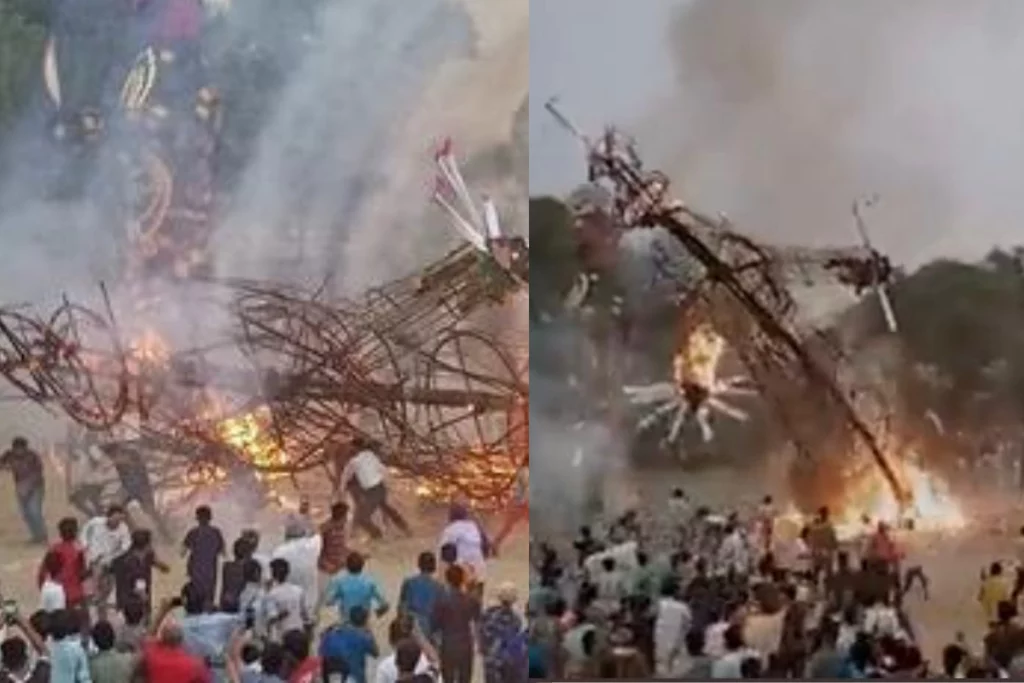 Haryana Ravan's burning effigy falls on ground; No injuries reported so far Watch Video