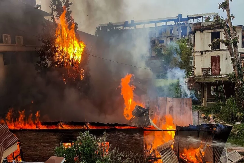 The godown of Manipur minister was burned down in overnight clashes by a mob.