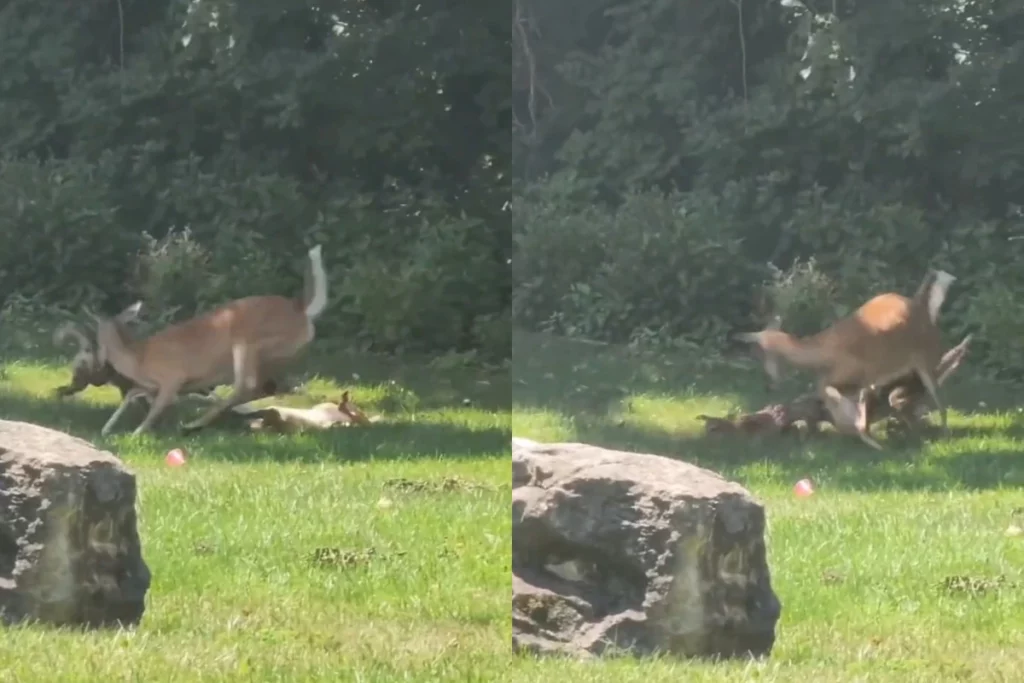 Viral Animal Video: Mother Deer fights with Coyote to save her baby; Watch the survival battle