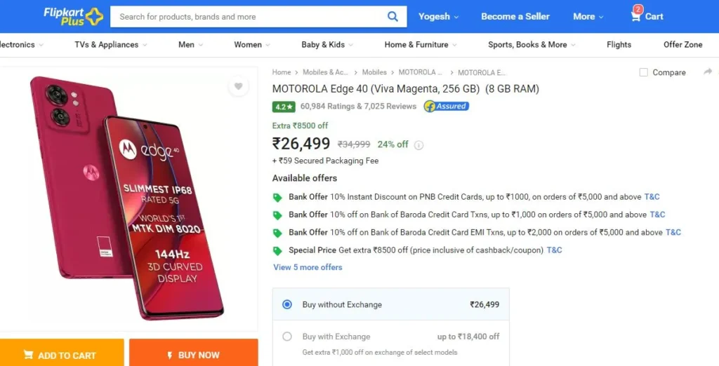 Flipkart Motorola Edge 40 Discount 