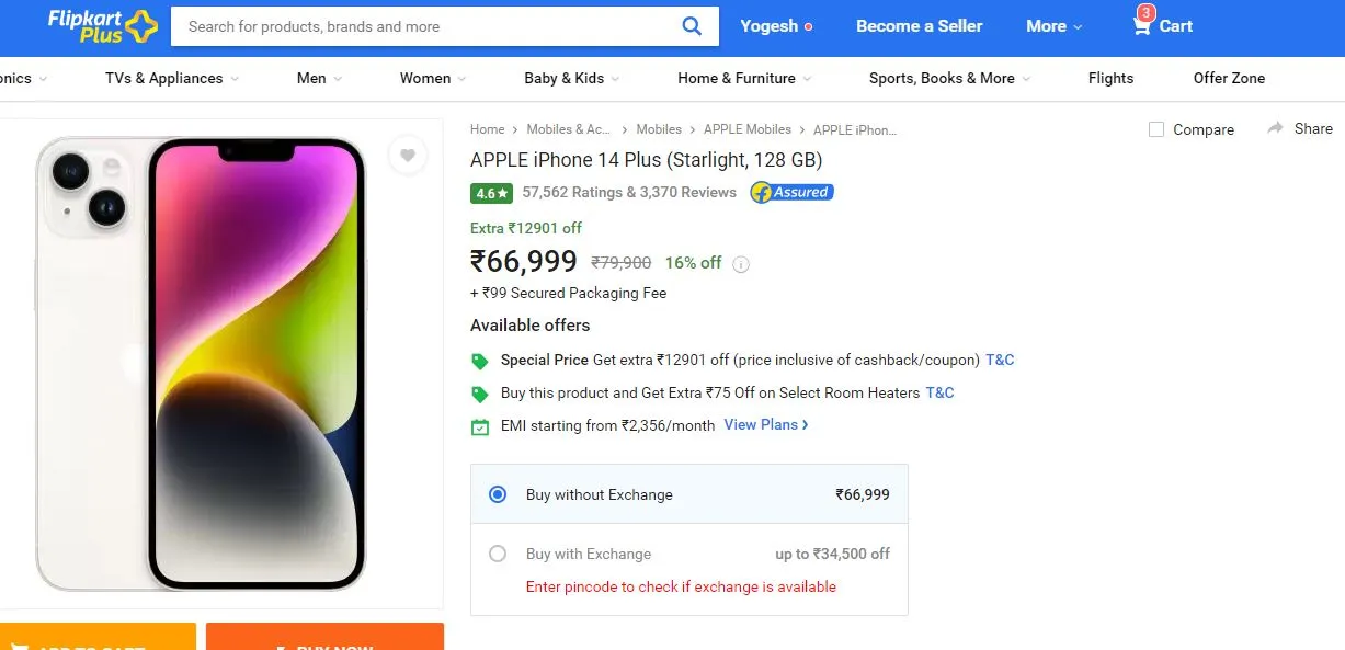 Flipkart Sale iPhone 14 Plus