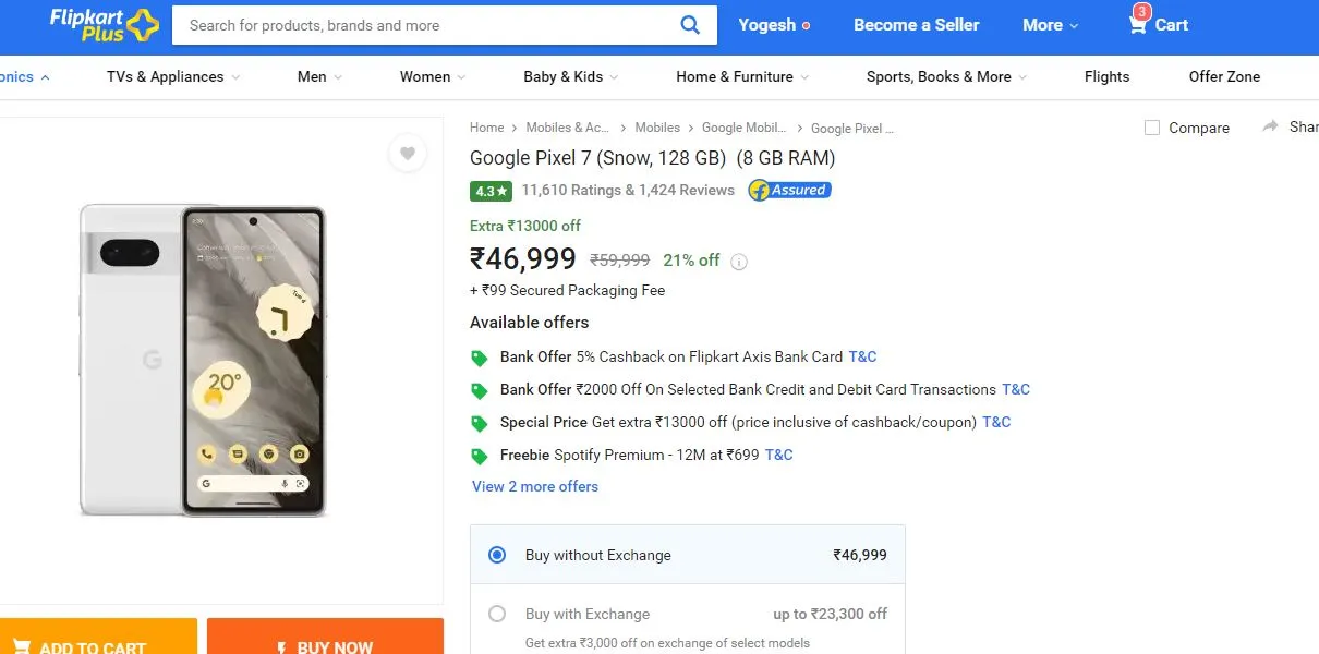 Flipkart Sale Google Pixel 7 